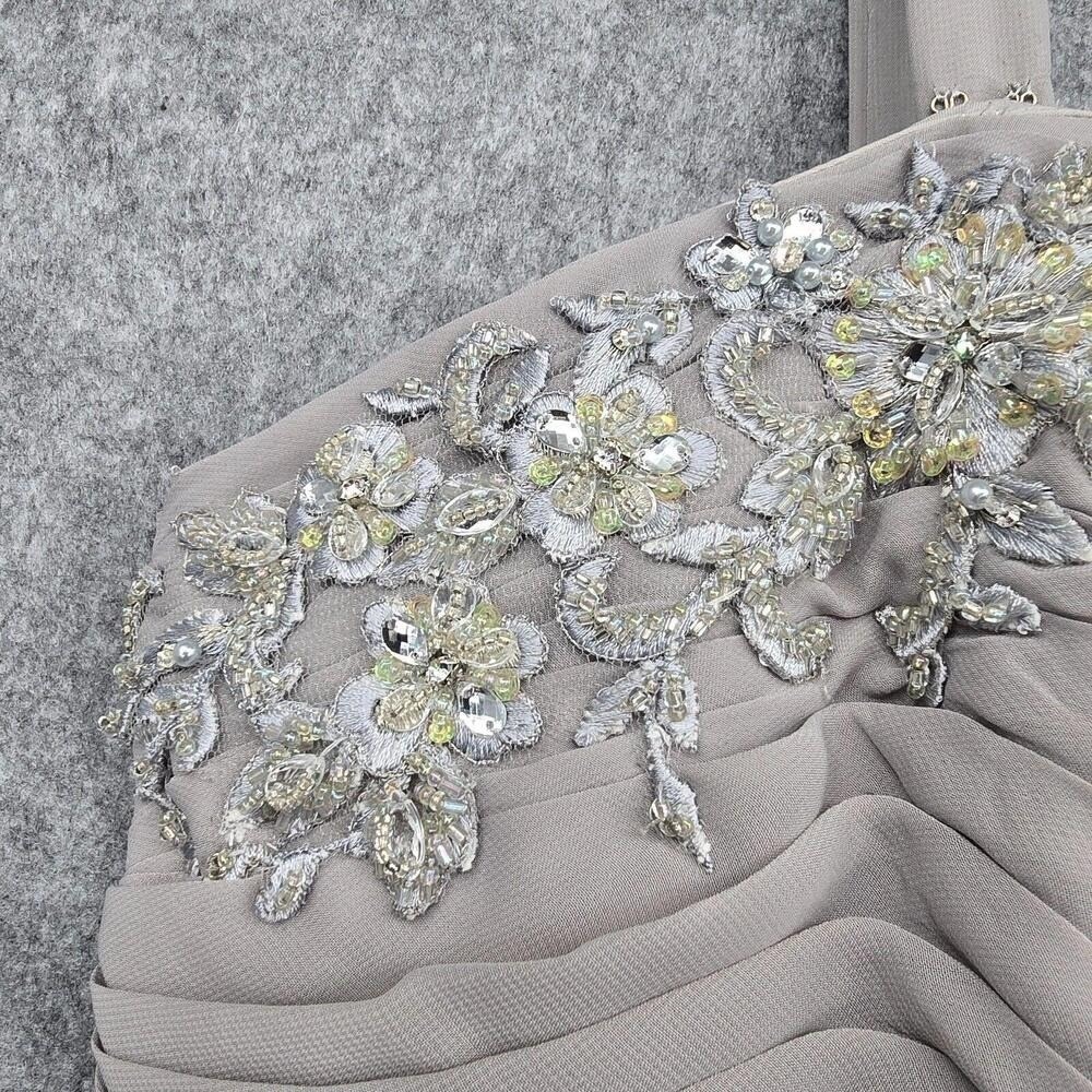Caterina Collection Womens Grey Beaded Ruched Tiered Ruffle Formal Dress Size 12 - Picture 13 of 15